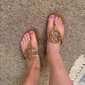 Tory Burch Tan Miller Patent Sandals